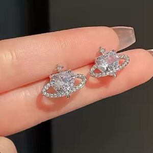 Beautiful Silver Heart Shaped Earrings with Sparkling Stones